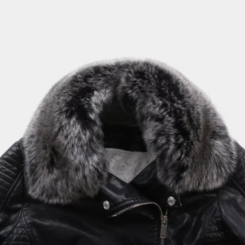 New Women Winter Faux Leather Jacket Warm Large Fur Collar Lady Motorcycle Pu Faux Soft Leather Black Coat 2022