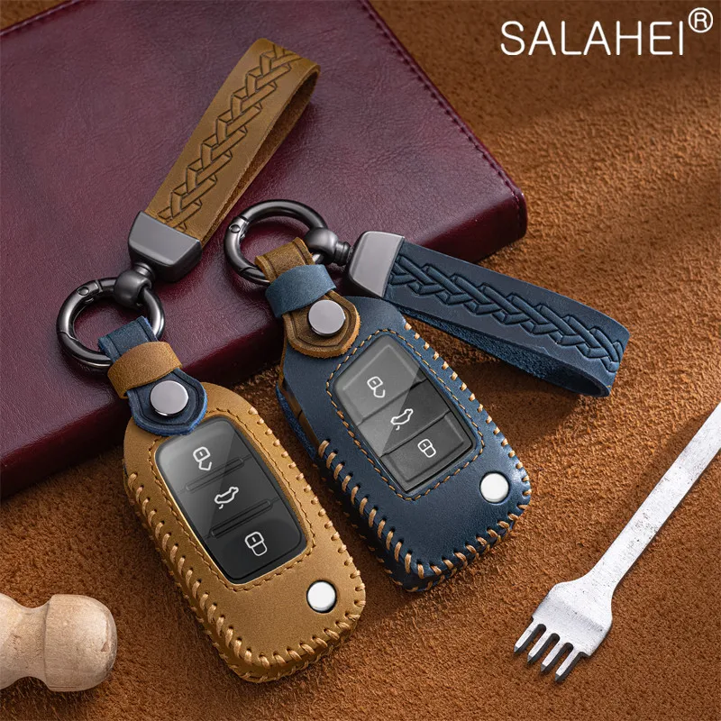 

Leather Car Key Case Cover Shell For VW Volkswagen Polo Tiguan Passat B5 B6 B7 Golf MK Jetta Skoda Kodiaq Superb Octavia Seat