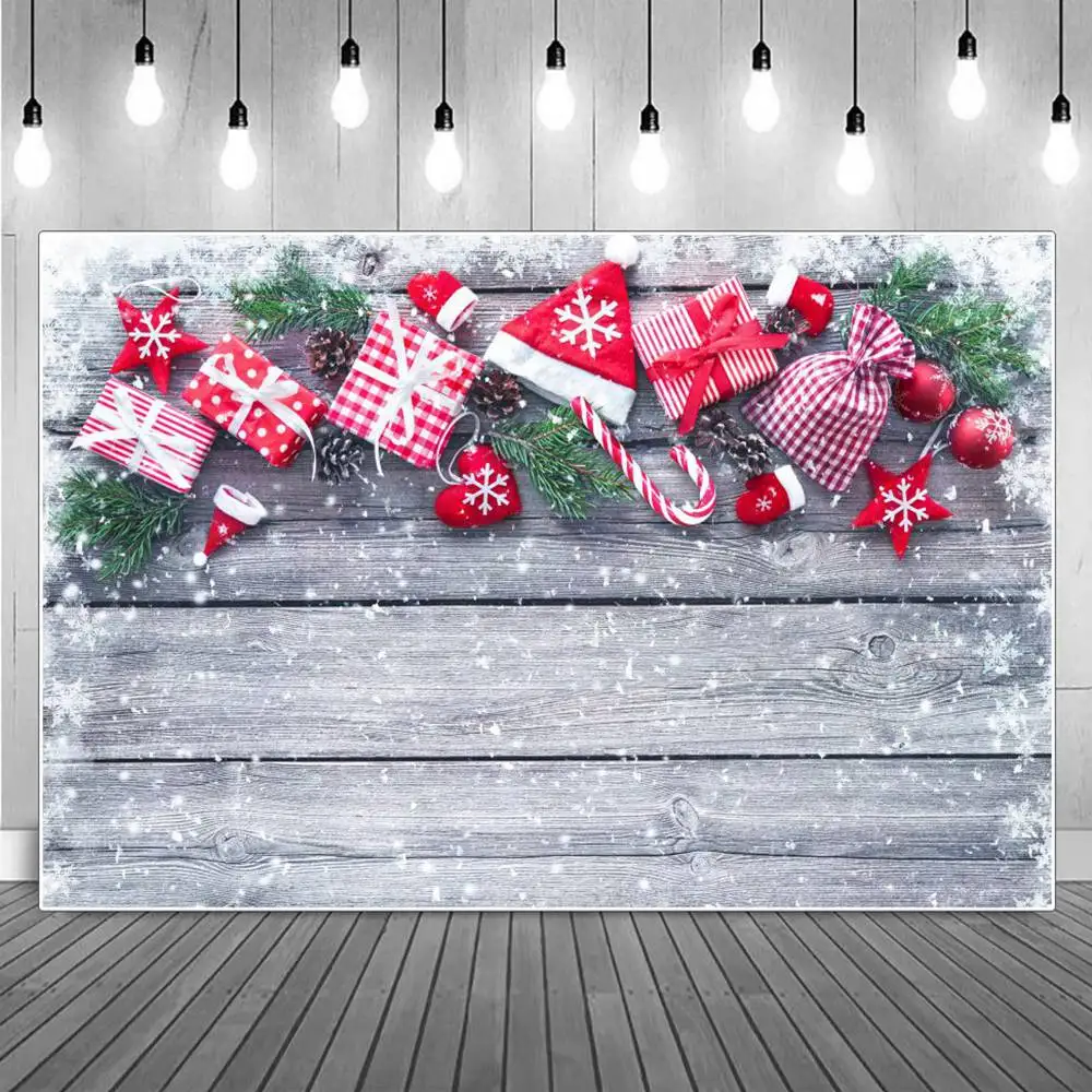 

Pine Cones Gift Hat Balls Snowflake Wooden Boards Christmas Photography Backgrounds Custom Baby Party Decoration Photo Backdrops