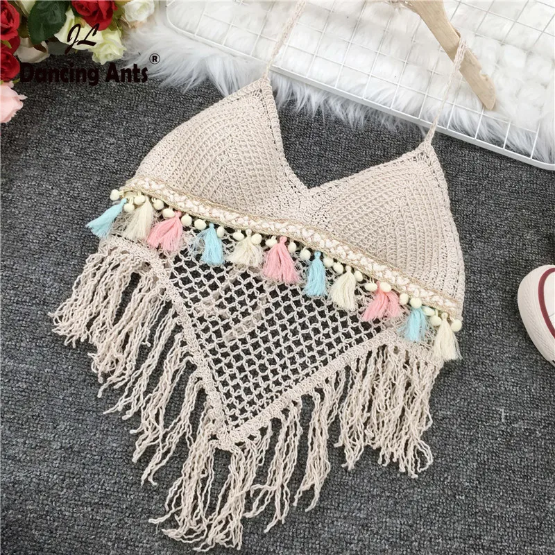 

Cute Tops Bohemia Women Kintted Halter Top Ropa De Mujer Sexy Crochet Camisole Female Hollow Out Crochet Tanks Tops Beach Camis