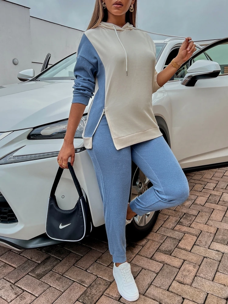 

Комплект из 2 предметов, весенне-осенние женские комплекты, толстовка с капюшоном и облегающие брюки, костюм, повседневная одежда в стиле бохо, сексуальный комплект из двух предметов