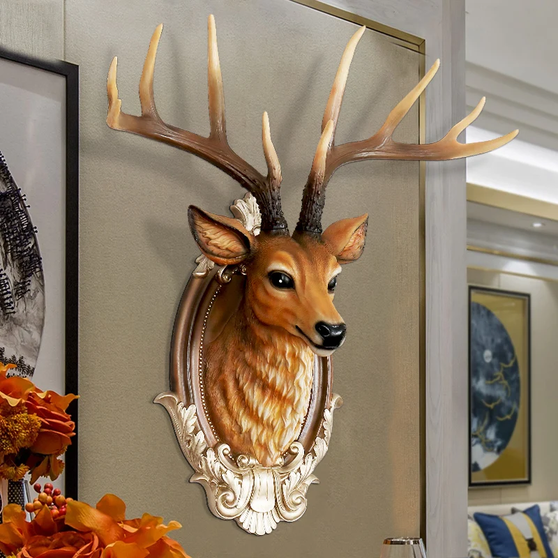 

Американская счастливая каучуковая голова оленя, настенное украшение, настенное животное, настенное ремесло, домашний 3D стерео фон, настен...