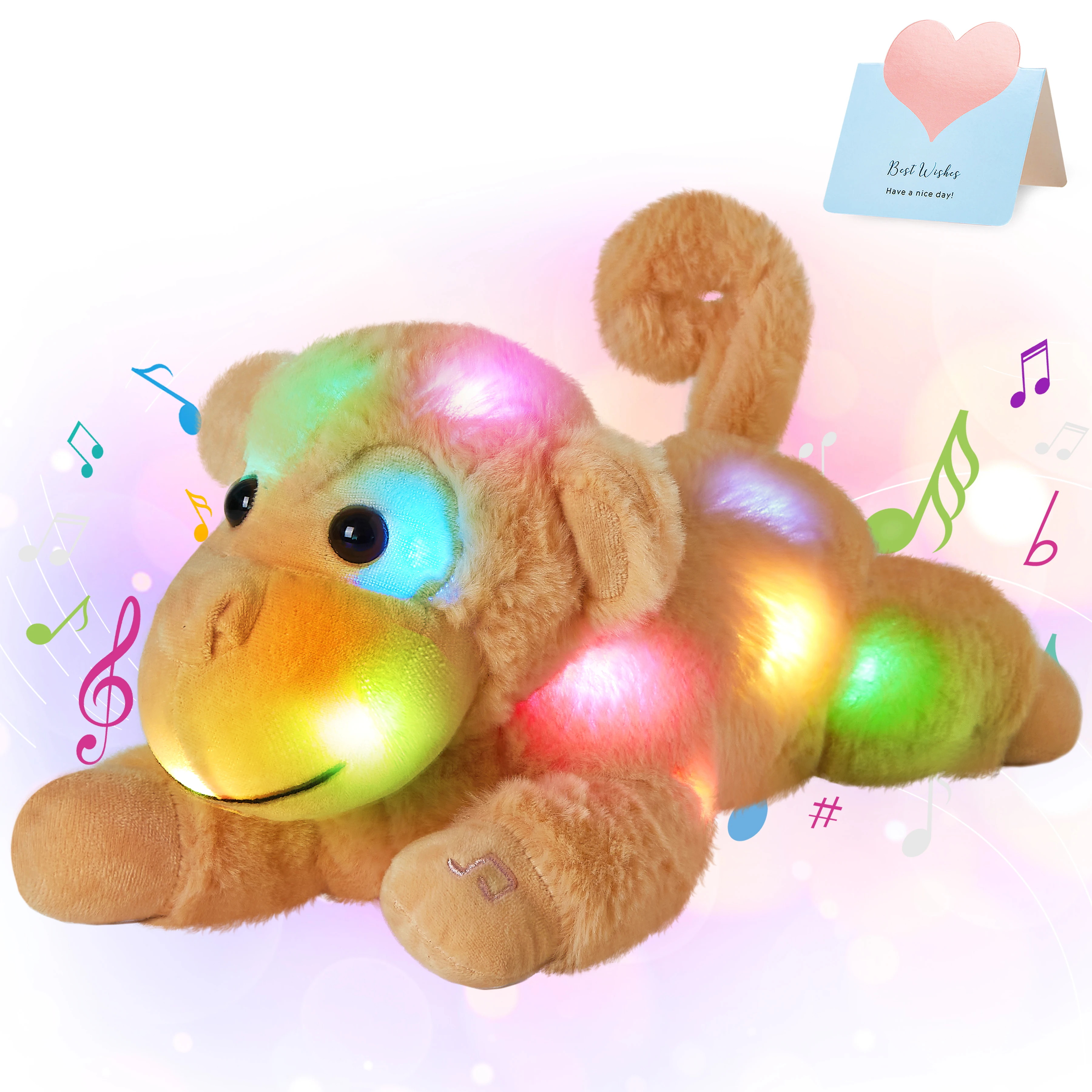

38cm Monkey LED Light Musical Luminous Plush Toy Gifts Glowing Cotton Birthday Gifts Stuffed Toys Animals for Girls Cute Kids