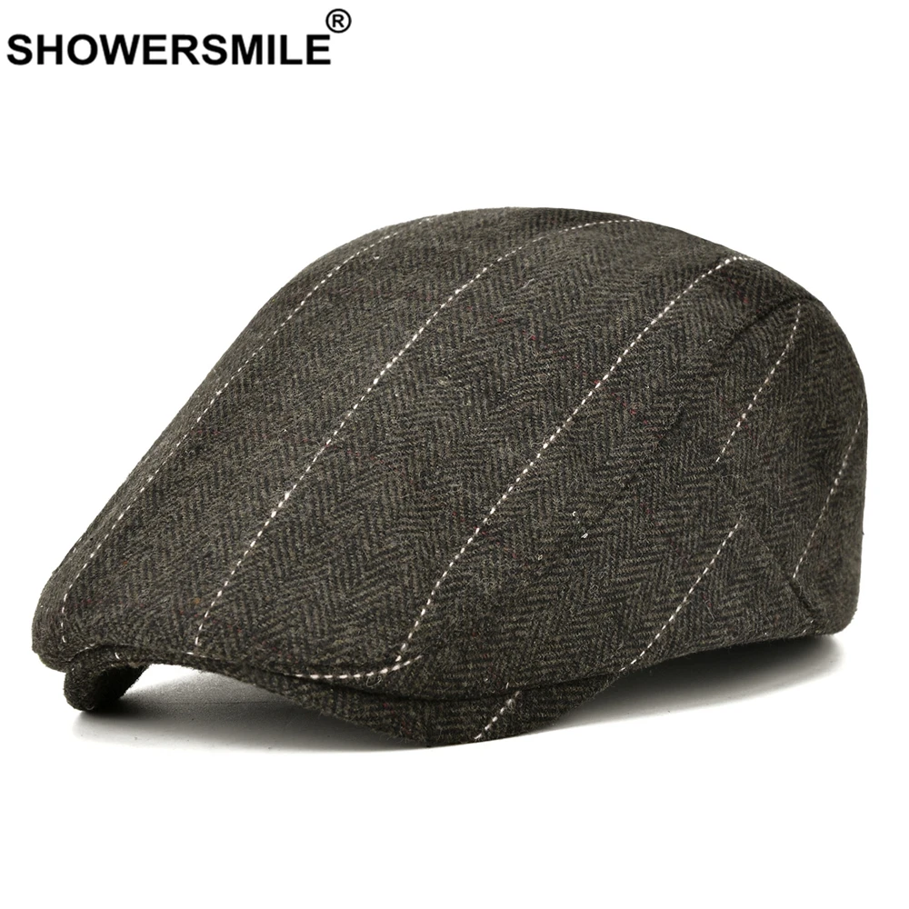 Мужской шерстяной берет SHOWERSMILE, серая шляпа в британском стиле с узором «елочка», Весенняя шляпа