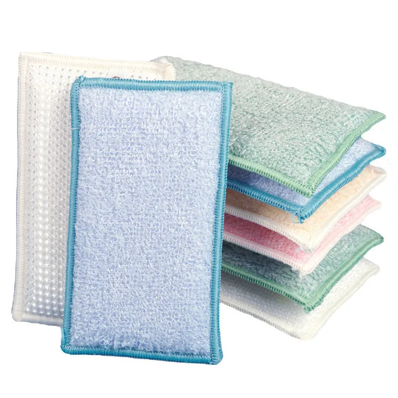 

3/2Pcs Double Sided Kitchen Cleaning Scouring Pad Bamboo Fiber Sponge Dishwashing Rag Reusable Household Brush Cleaning Tool