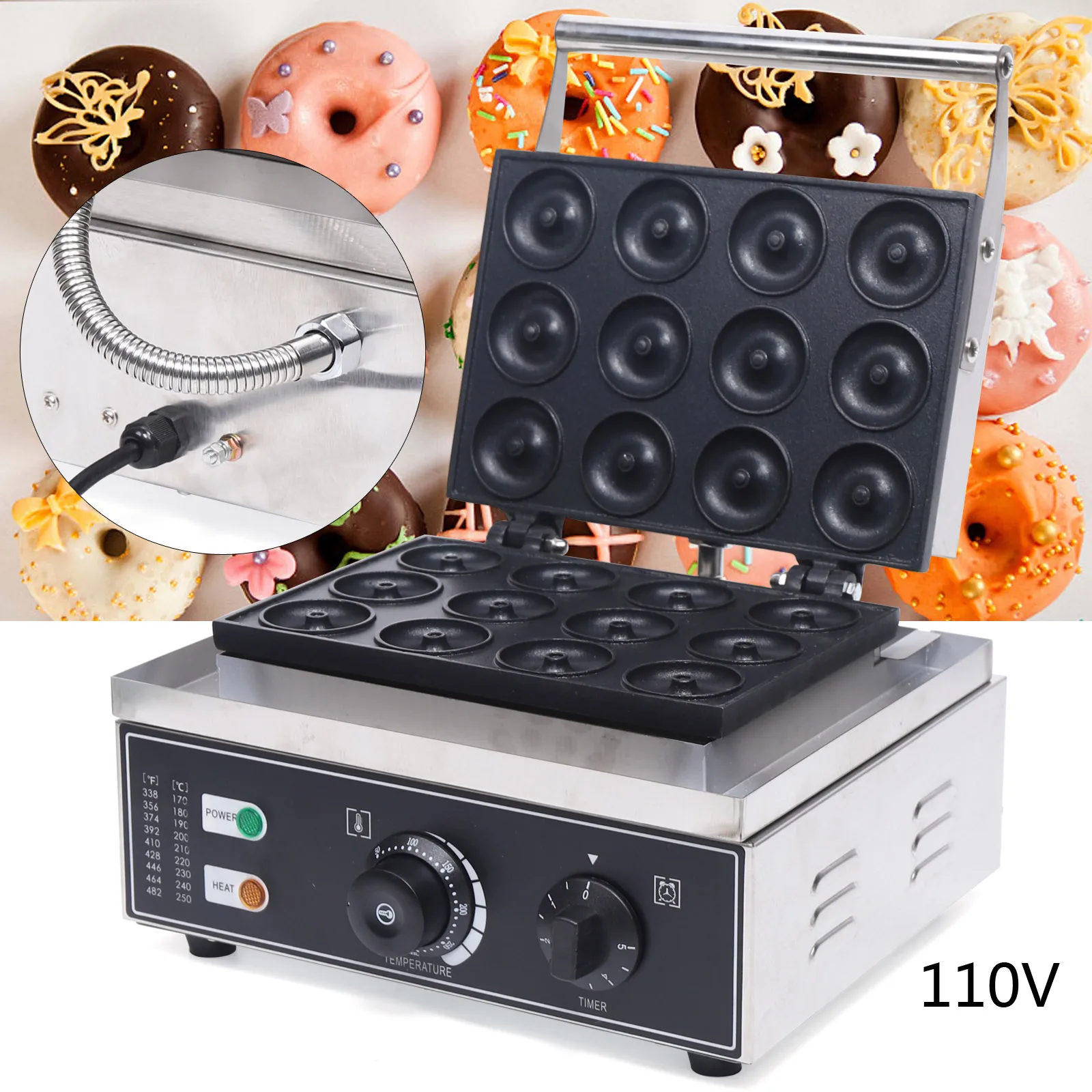 Commercial Use Nonstick 110v Electric 12pcs 5cm Doughnut Baker Making Machine Electric Donut Maker