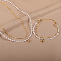 fashion double layer pearl necklace bracelet for women stack wear pendant clavicle chain bohemia jewelry set party gift