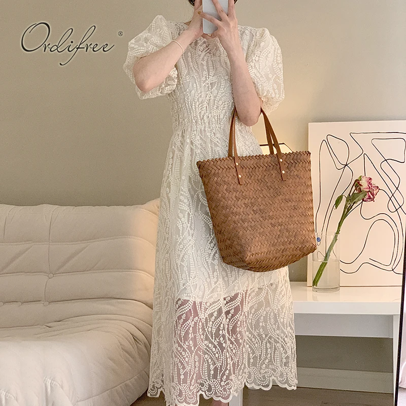 Женское вечернее платье Ordifree, белое кружевное вязаное платье с коротким рукавом и вышивкой, длинное пляжное платье для отпуска, лето 2022