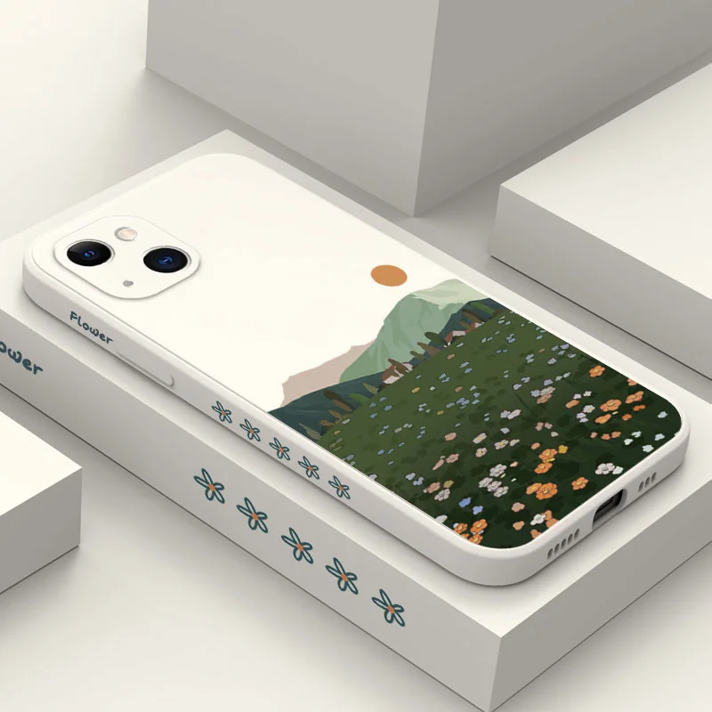 

Pastoral Flowers Sea Phone Case For iPhone 13 12 11 Pro Max Mini X XR XS MAX SE2020 8 7 Plus 6 6S Plus Cover