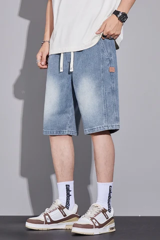 Шорты мужские джинсовые прямые, повседневные, из мягкой ткани со звездным небом, модные широкие Бермуды, уличная одежда в Корейском стиле, лето