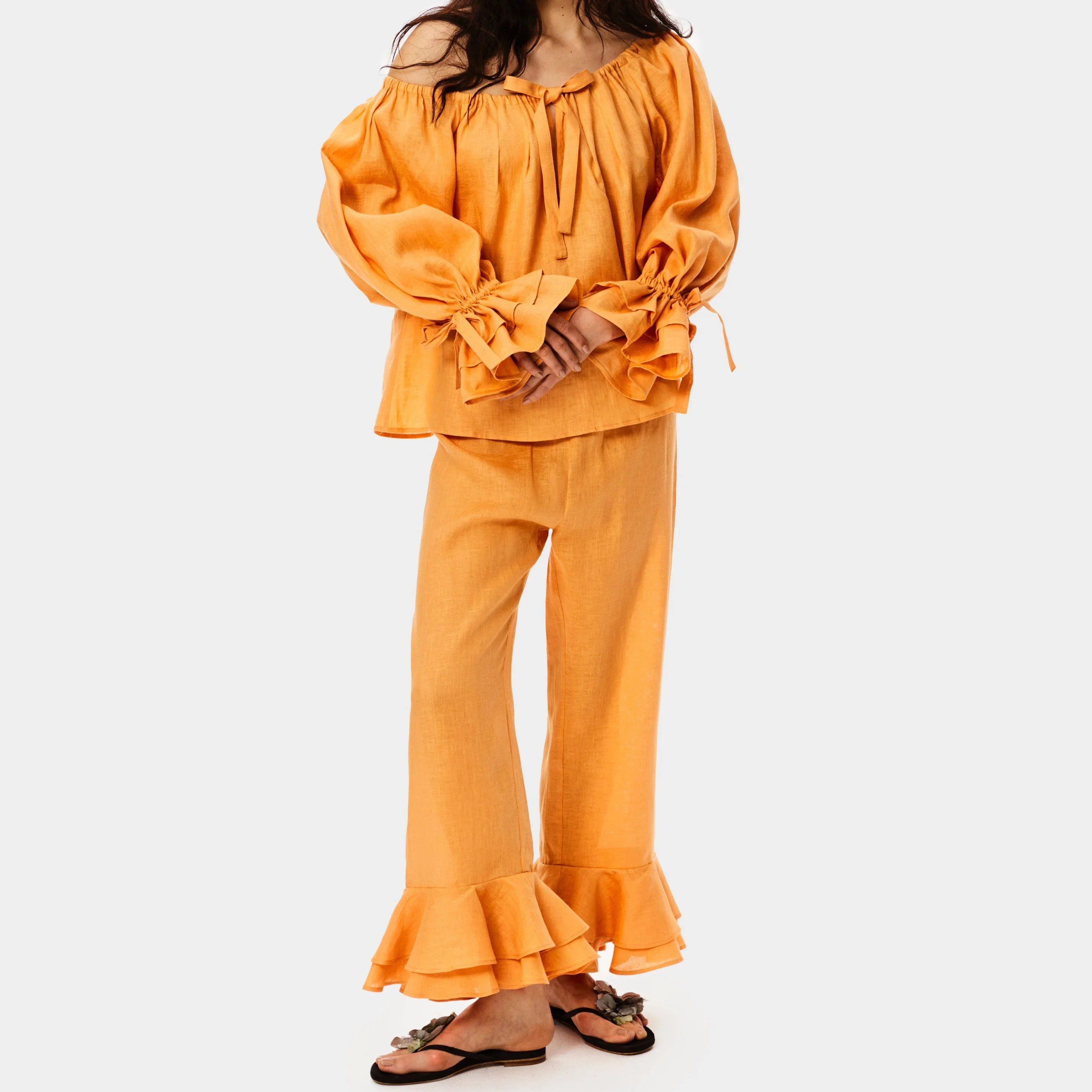 Женский клетчатый пижамный комплект из двух предметов с галстуком и длинным