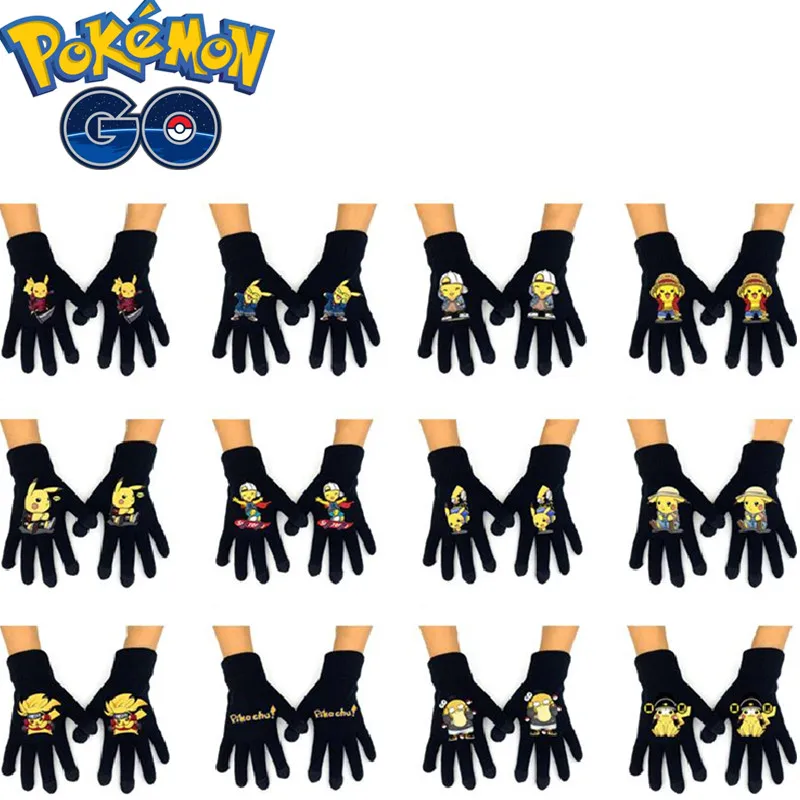 

Pocket demon cartoon warm gloves Pikachu touch screen printed full finger autumn and winter student cold resistant