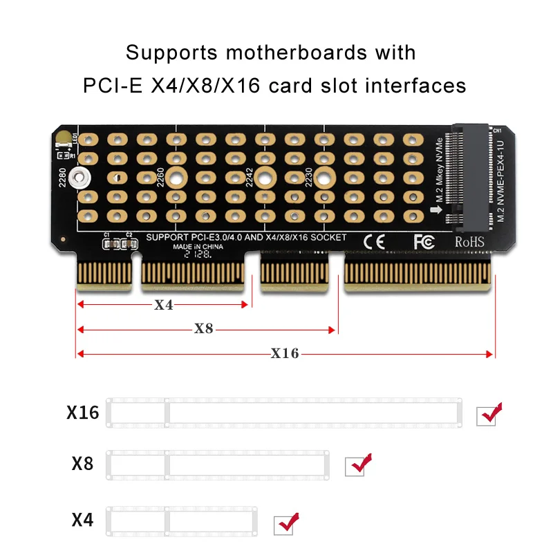 Адаптер MENGTU PH41-1U NVME M.2 — PCIE4.0 Полноскоростной X4 Расширенный MKEY Поддержка серверов