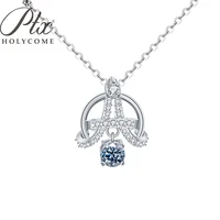 ptx holycome 925 sterling silver delicate moissanite necklace vivid blue color necklace for women jewelry wedding anniversary gi