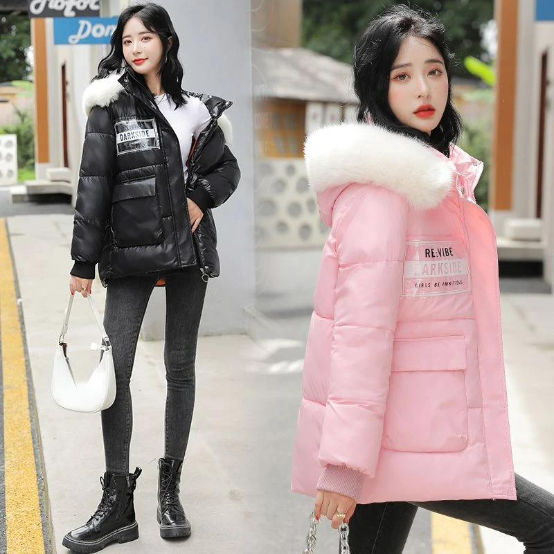 2023 New Winter Parkas Women Fashion Jacket Fur Collar Hooded Coat Thicken Loose Female Warm Cotton Padded Outerwear C13