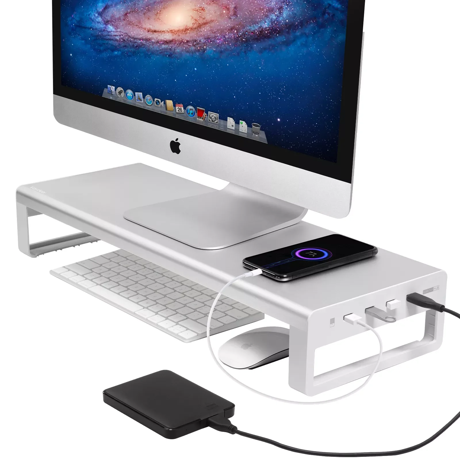 

New Aluminum Monitor Stand Metal Riser with USB 3.0 Support Transfer Data and Charging,Keyboard and Mouse Storage Desk Organizer