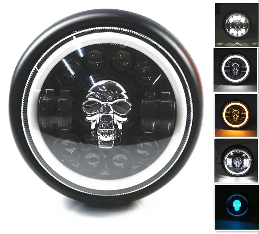 Черная передняя фара с боковым креплением и черепом дальняя/ближняя для Honda Kawasaki