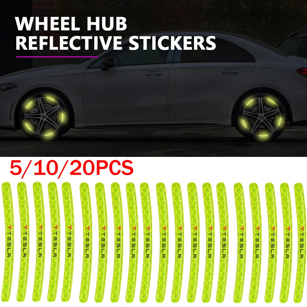 

5/10/20PCS Car Rim Decoration Sticker Reflective Wheel Hub Decal for Tesla Model 3 Y X Z Badge Emblem Auto Modified Accessories