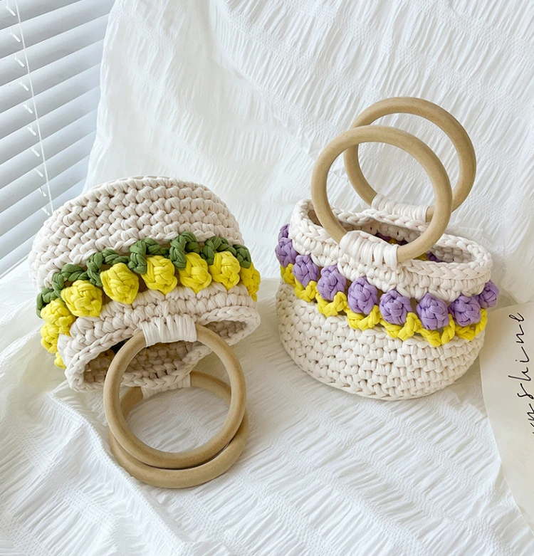 1set Deepeel Fashion DIY Handmade Woven Bags Material Sewing Accessories Cute Flower Bag Female Color Women's Gift Handbag