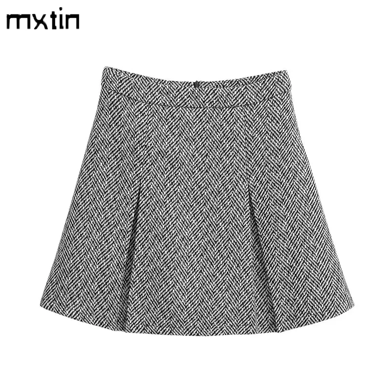 

Women Autumn Vintage Mini Skirt Chic Zipper Pleated Streetwear Ladies Skirts Casual Winter Faldas Vestidos Mujer