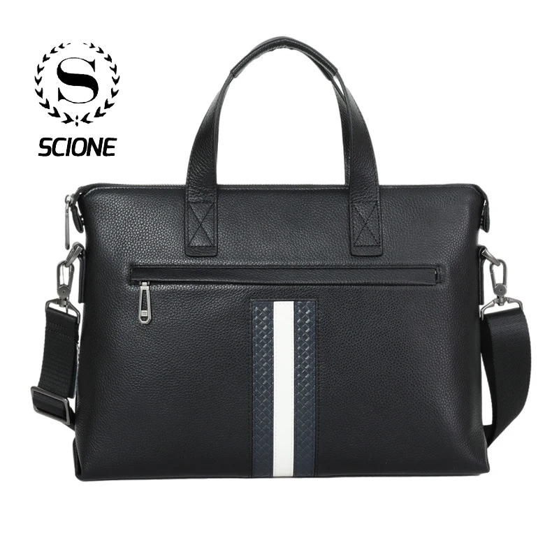 Scione Classic Men's Handbag Genunie Leather Designer Business Briefcases for Documents Waterproof Shoulder Bags for HusbandK200