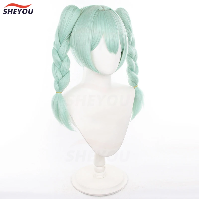 Парик для косплея зайчика Miku зеленые длинные термостойкие искусственные волосы