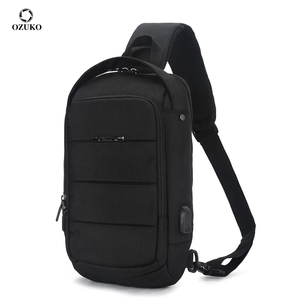 

2022 Fashion Sling Shoulder Chest Packs Men Messenger Bags USB Charging Crossbody Bag Large Capacity Waterproof Travel Chest Bag