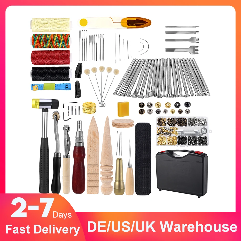 128 Pieces Leather Tool Kit, Leather Work Tool, Leathercraft Tools and Supplies with Leather Stamping Tools Rivets Kit