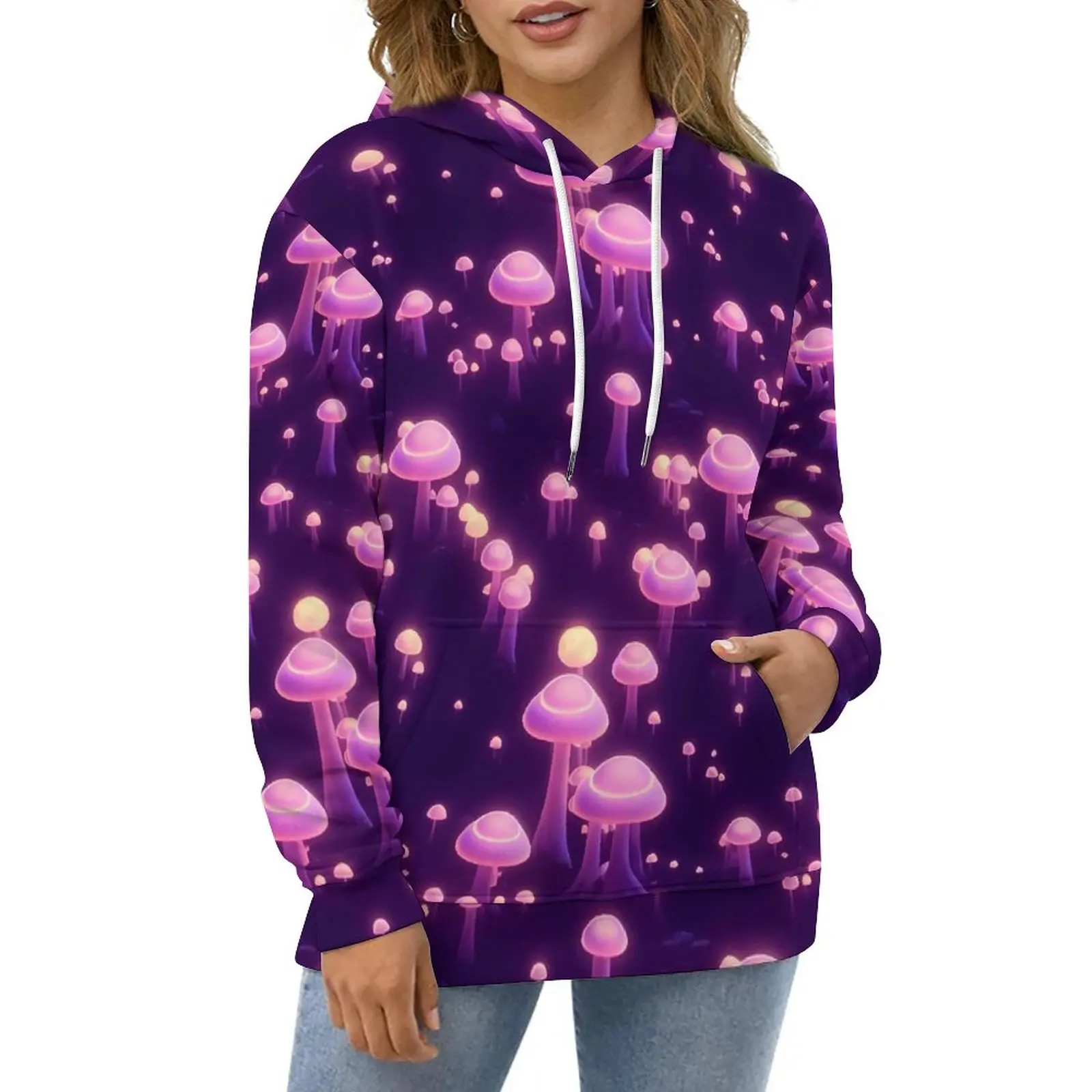 

Magic Mushroom Casual Hoodies Trippy Purple Mushrooms Aesthetic Hoodie Long Sleeve Street Style Loose Oversized Sweatshirts