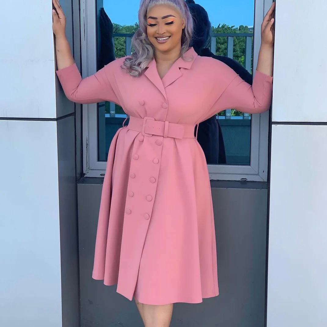 

Plus Size Dress Women Long Sleeve Double Breasted Dresses Office Lady Vestido De Mujer 2022 A-line Vestidos Traf African Clothes