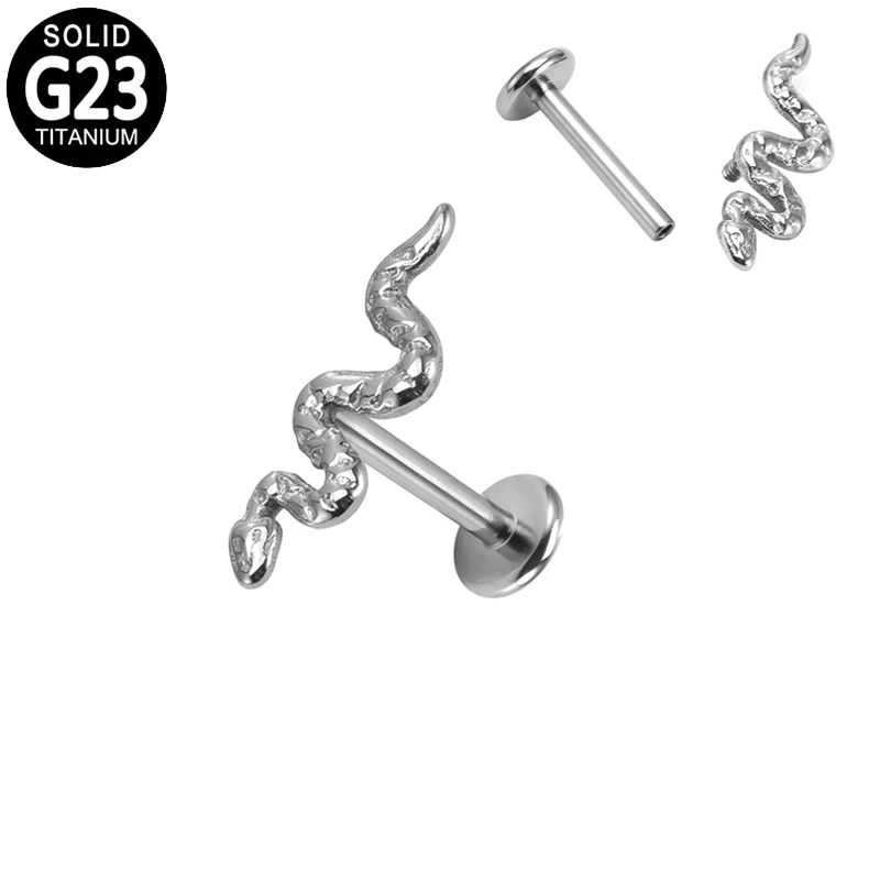 Anillo para Piercing Labret de titanio G23, barra de hélice de serpiente, 16G, hilo interno, cartílago de la oreja, Tragus, Labret, anillos, joyería