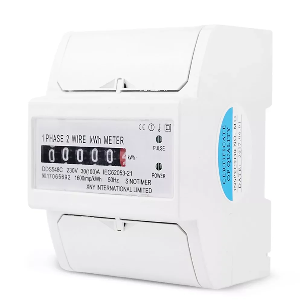 

Single Phase Two Wire Energy Meter KWh 30 (100) A 230V AC 50Hz Power Meter Electric Din Rail Mount