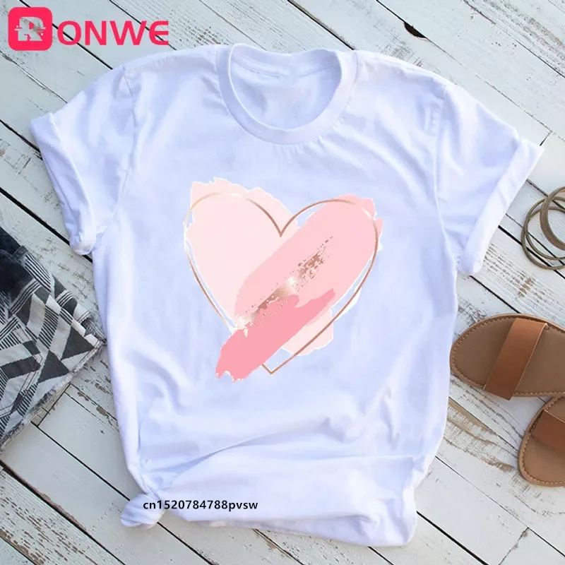 

2022NEW Lady Printing Heart Love Fashion 90s T-shirt Girl Harajuku 90S White Clothes Female Graphic Top Tee,Drop Ship