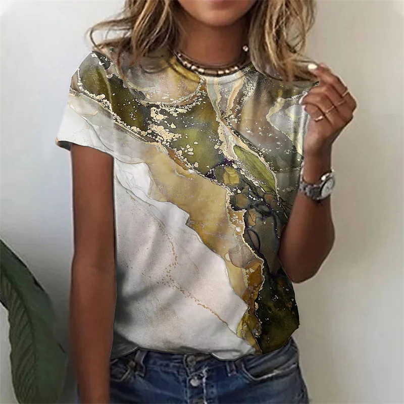 

3D Pattern Abstract Painting T Shirt Geometric Print Round Neck Loose Short Sleeve Fashion Summer Top