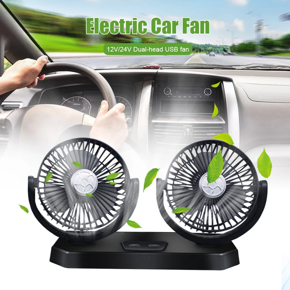 

Mini Car Fan Dual Head 12/24V Cooling Fan 3 Speeds Adjustable for Front Back Seats Low Noise Auto Cooler Air Fan Car Accessories