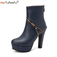 women boots 2022 new high heels platform booties size 50 ladies shoes autumn winter chunky elegant lace up fashion zipper pumps