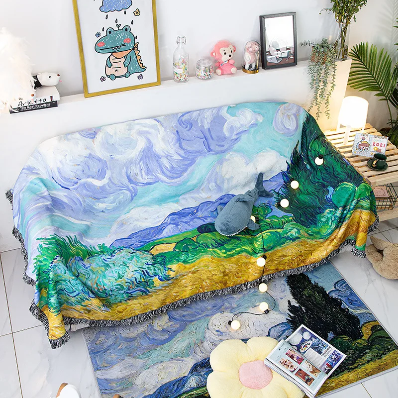 

Nordic Art Oil Painting Sofa Blanket Dust Cover Sofa Towel Anime Print Home Decor Bedspread Picnic Blanket Rug Carpet Home Decor