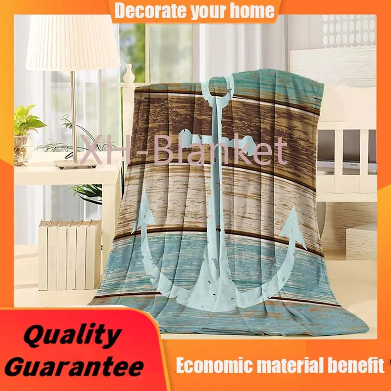 

Flannel Fleece Bed Blanket Nautical Throw Blanket Lightweight Cozy Plush Blanket for Bedroom Living Rooms Sofa Couch - Anchor