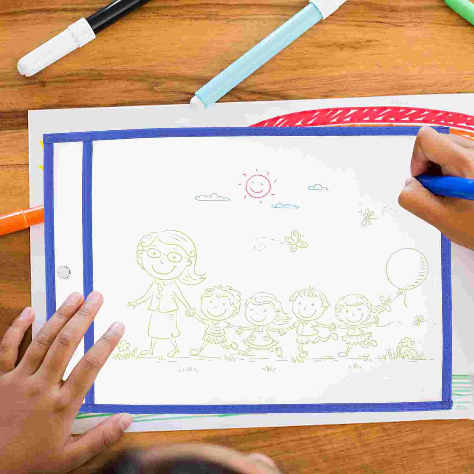 

12pcs Reusable Dry Erase Pockets Assorted Colors Stationery Supplies for Office School with Pen Case (Random Color)