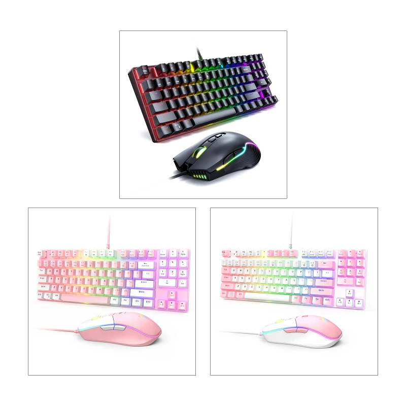 

Mechanical Keyboard and Mouse Combo Rainbow Backlit Gaming Wired Keyboard Mice Set for Office Internet Cafe Gaming Game
