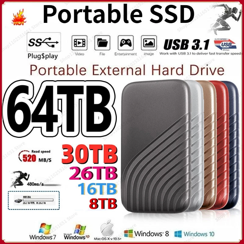 

128TB Original High-speed 64TB 8TB SSD 16TB 4TB 2TB Portable External Solid State Hard Drive USB3.1 Interface Mobile Hard Drive