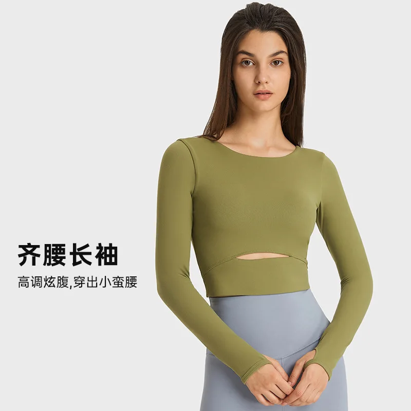 

Europe and America New style Sports Long Sleeve T-shirt with Cushion Lulu Half Short Outdoor Running Fit Yoga Top Women