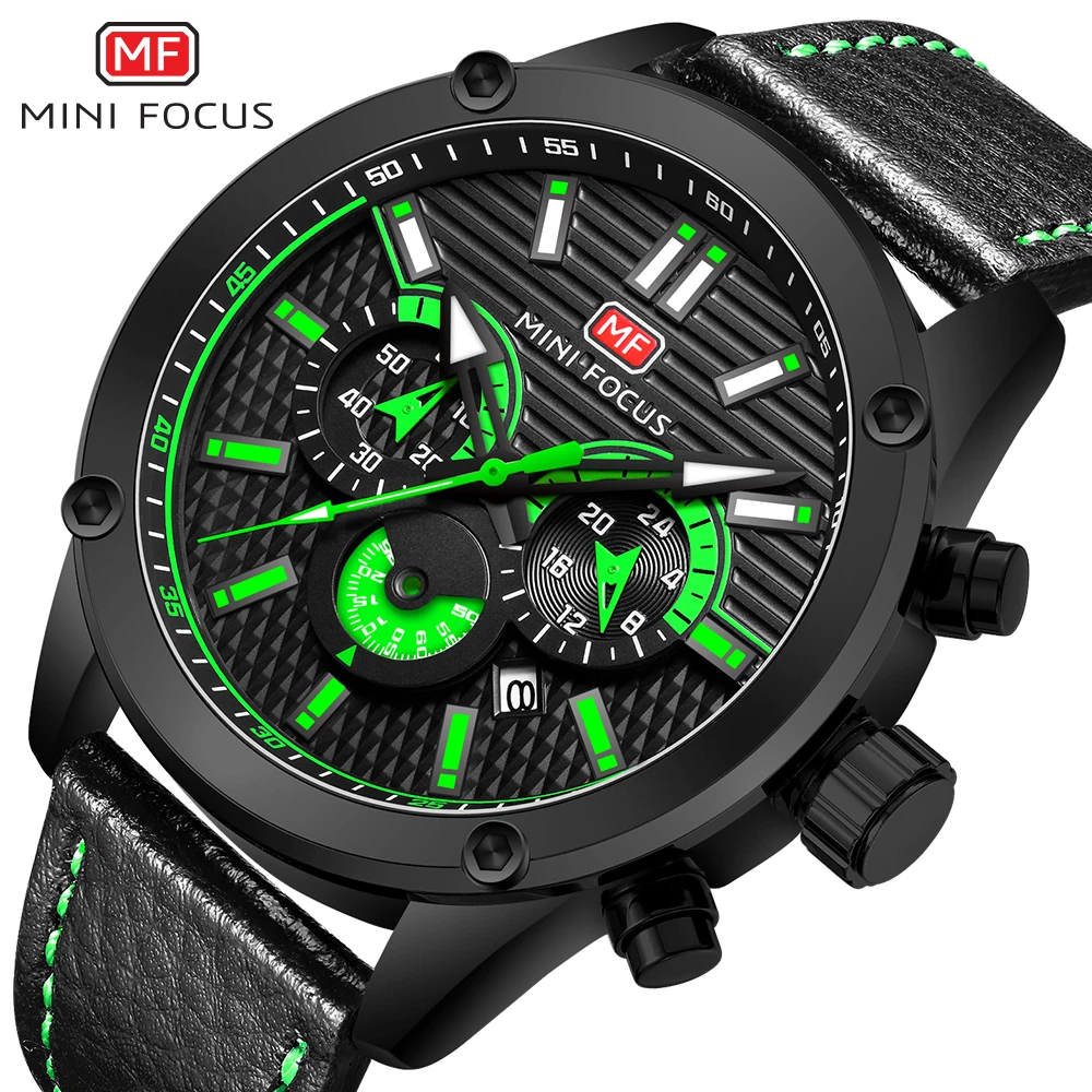 

MINIFOCUS Top Brand 30M Waterproof Quartz Wristwatches for Men Luxury Calendar Male Clocks 24mm Leather Strap montres étanches