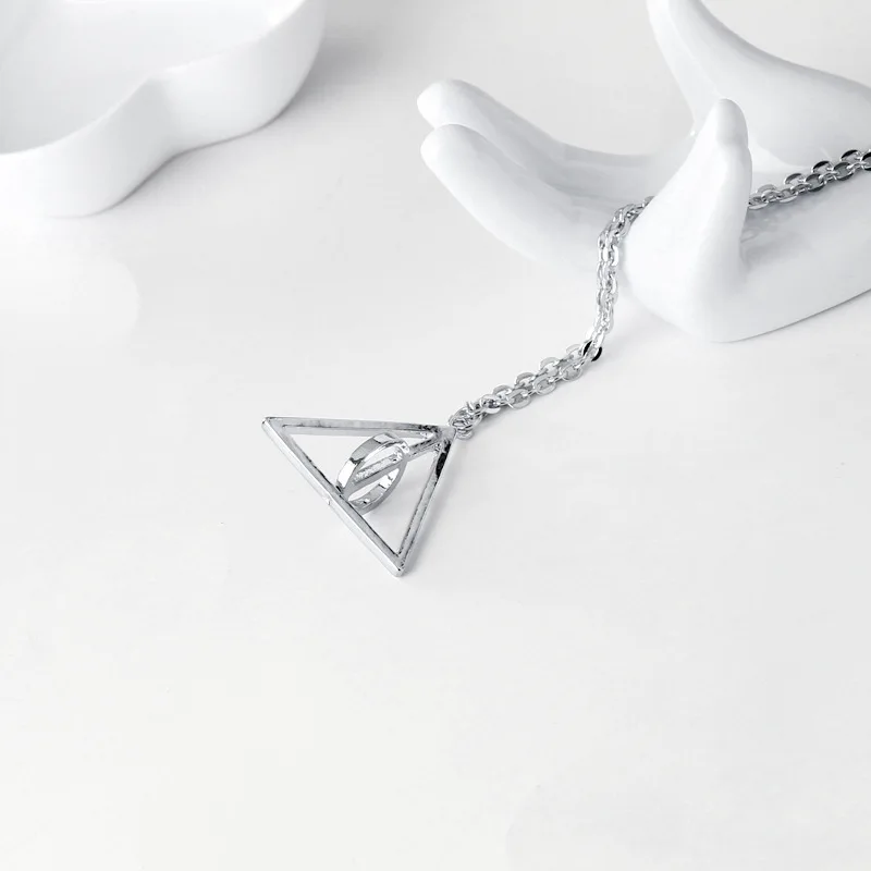 Deathly Hallows Resurrection Stone Pendant Triangle Spinning Necklace Round Fashion Vintage Silver Spinning Movie Pendant Jewelr images - 6