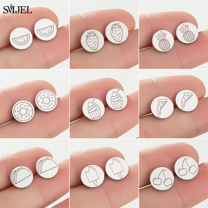 

Funny Cute Food Earrings Girls Kids Creative Cookies Ice Cream Bread Donut Watermelon Earring Fruit Pineapple Strawberry Studs