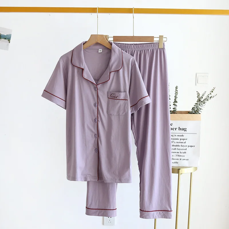 Pajamas for Women Two Piece Set  Summer Short-sleeve Long Pamtsuit Home Wear Cotton Pijama Clothing Sets Sleepwear Pijama Mujer