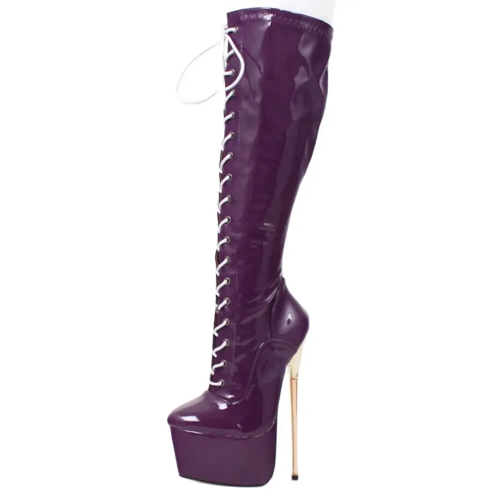 Knee-High Boots 22CM Super High Heel Platform Cross-tied Stiletto Metal Heels Prom shoes Plus Size 36-46