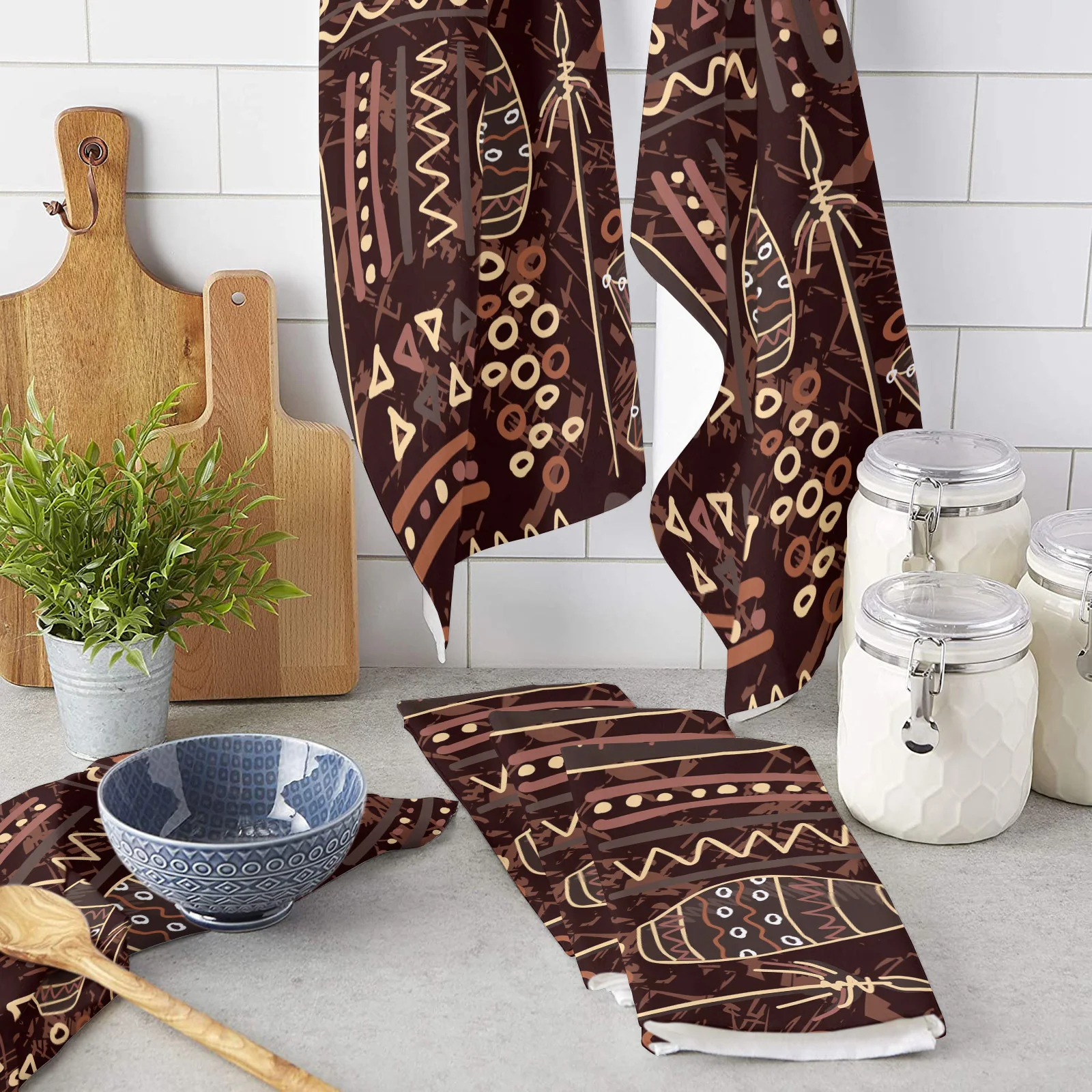 

Африканское племенное геометрическое искусство, кухонное полотенце из микрофибры, посуда, столовая посуда, полотенце, посуда для кухни