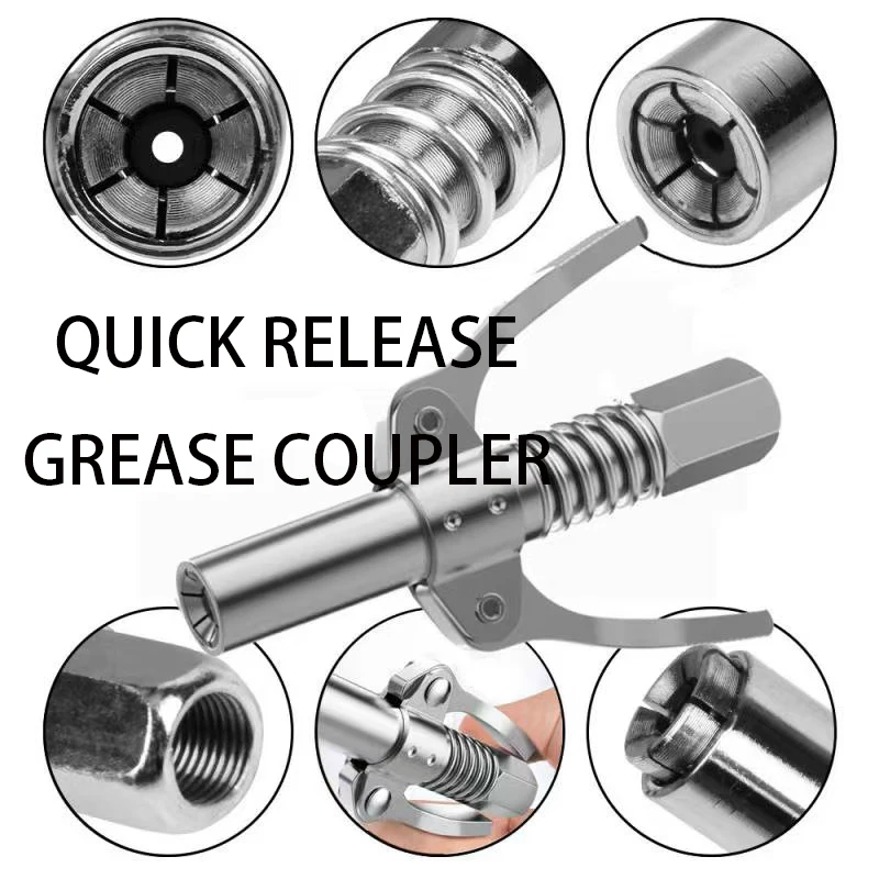 

Grease Gun Coupler Oil Pump Quick Release Grease Tip Tool 10000 PSI NPTI/8 Car Syringe Lubricant Tip Repair Accessorie Lubricant