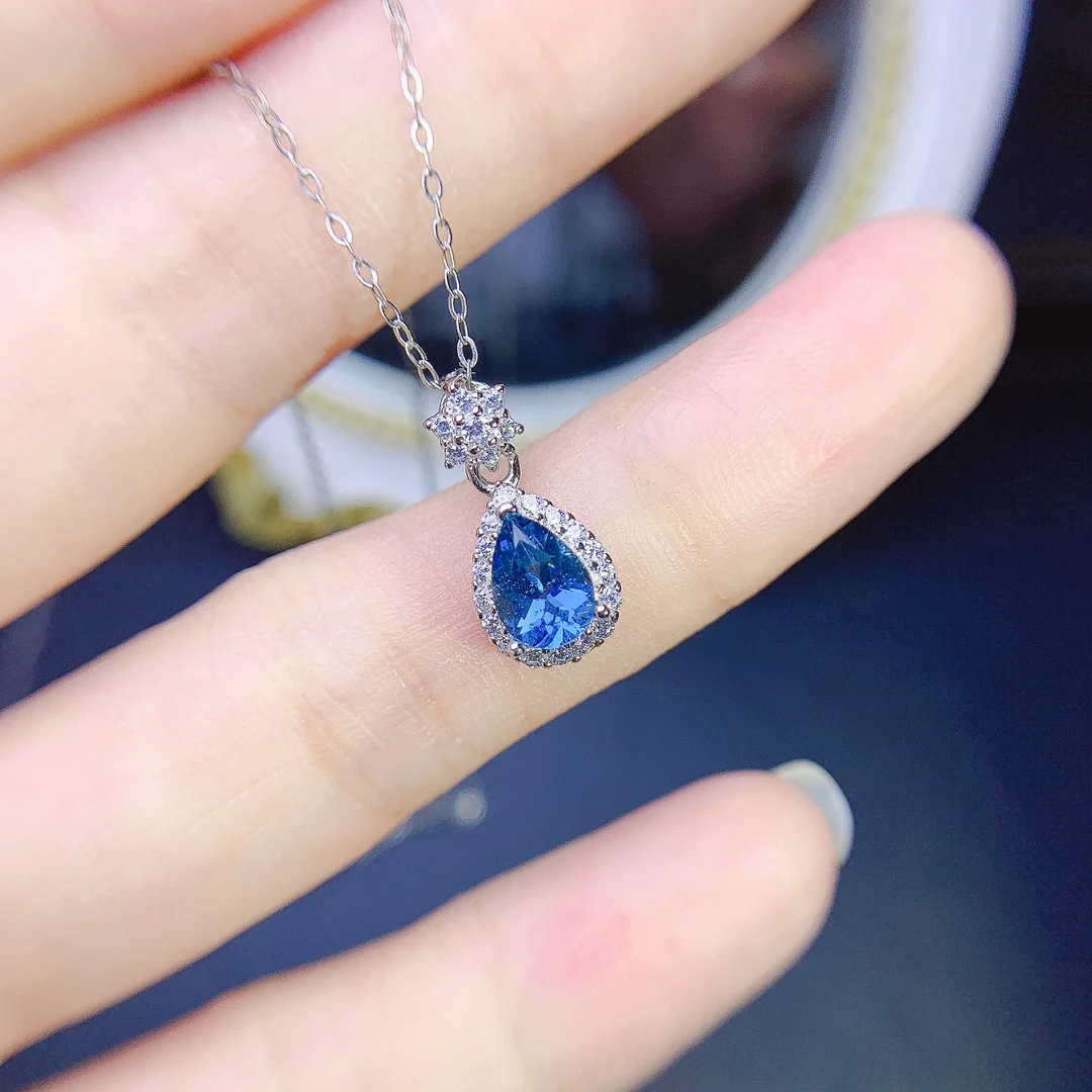

Кулон с натуральным топазом, из серебра 925 пробы, 5x7 мм, с лондонским голубым драгоценным камнем, красивый подарок для девушки, бесплатная дос...